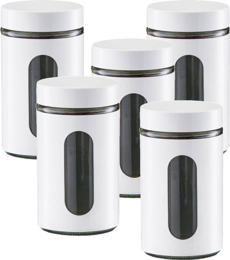 Zeller 10x Witte voorraadblikken potten met venster 900 ml Keukenbenodigdheden Bewaarpotten voorraadpotten Voedsel bewaren