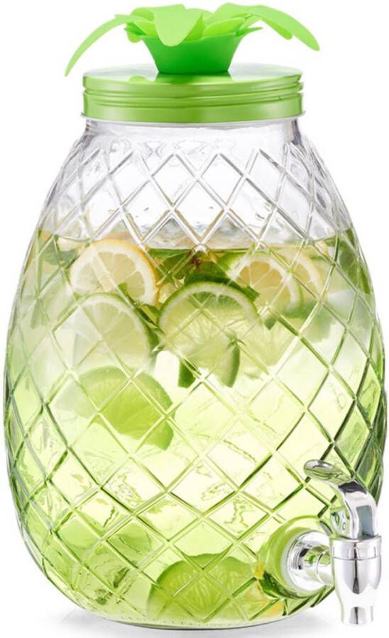 Zeller 1x Groene glazen drank dispensers ananas 4 5 liter Keukenbenodigdheden Zomers tropisch tuinfeest decoratie Dranken serveren Drankdispensers Dispensers voor o.a. sappen en limonade