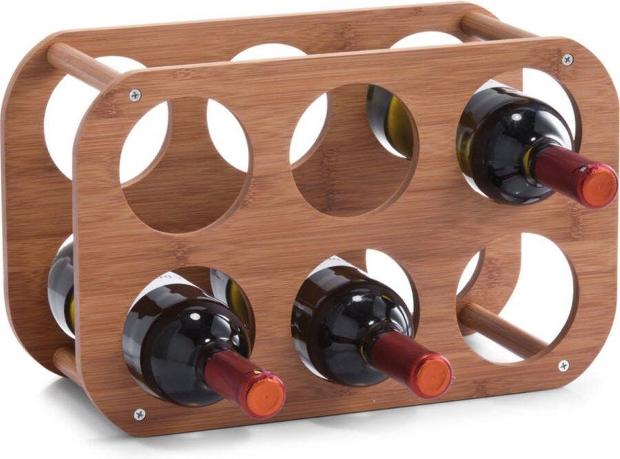Zeller 1x Houten wijnflessen rekken wijnrekken compact voor 6 flessen 38 cm Keukenbenodigdheden Woonaccessoires decoratie Wijnflesrekken wijnflessenrekken wijnrekken Rek houder voor wijnflessen