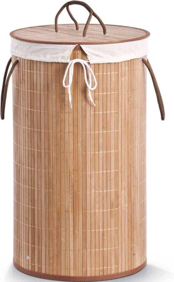 Zeller 1x Luxe ronde bruine wasmanden van bamboe hout 35 x 60 cm Huishouding huishouden Schoonmaakartikelen Was sorteren verzamen Wasgoedmanden wasmanden Ronde wasmanden