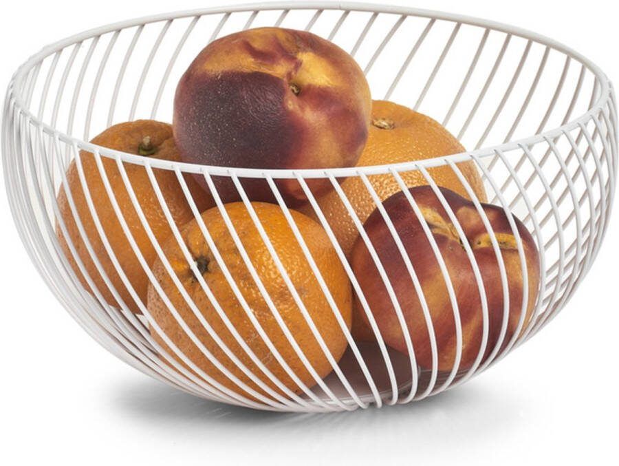 Zeller 1x Witte ronde fruitschalen metaal 26 cm Keukenaccessoires benodigdheden Fruitschalen fruitmanden Fruitschalen van metaal
