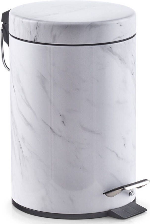 Zeller 1x Witte vuilnisbakken pedaalemmers met marmerprint 3 liter Huishouding Badkameraccessoires benodigdheden Toiletaccessoires benodigdheden Kleine prullenbakken