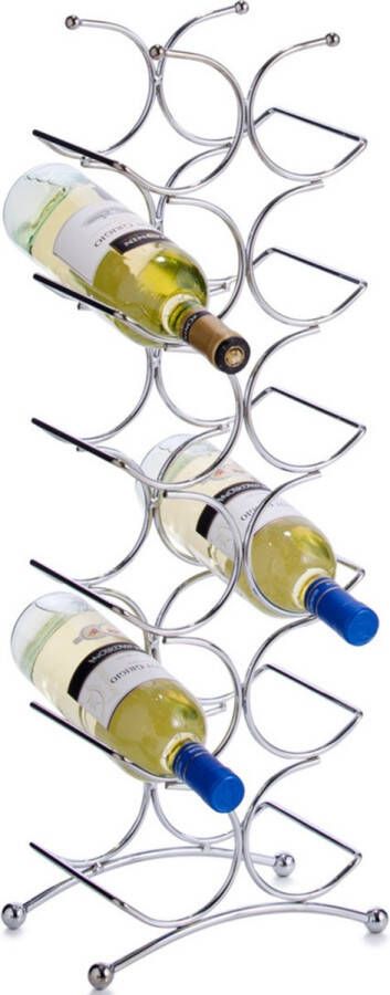 Zeller 1x Zilver wijnflessen rek wijnrekken staand voor 12 flessen 67 cm Keukenbenodigdheden Woonaccessoires decoratie Wijnflesrekken wijnflessenrekken wijnrekken Rek houder voor wijnflessen