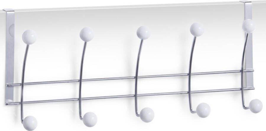 Zeller 1x Zilver witte deur kapstokken met 5 haken 48 cm - Woonaccessoires Kleding jassen ophangen Handdoeken ophangen Deur kapstokken