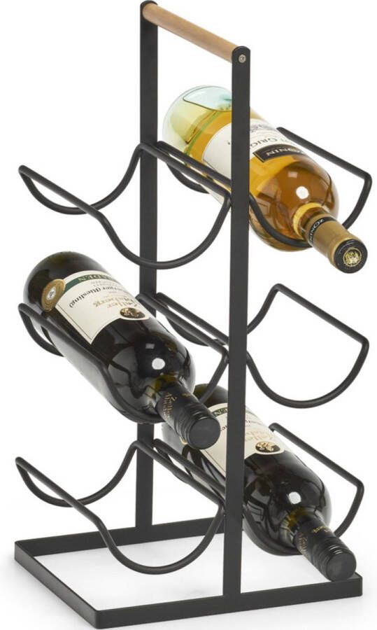 Zeller 1x Zwart industrieel wijnflessen rek wijnrekken staand voor 6 flessen 46 cm Keukenbenodigdheden Woonaccessoires decoratie Wijnflesrekken wijnflessenrekken wijnrekken Rek houder voor wijnflessen