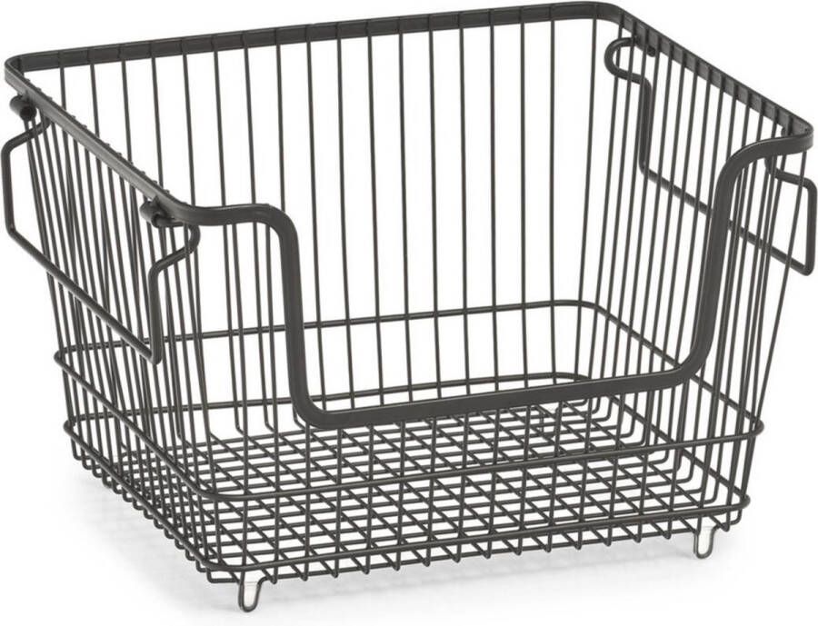 Merkloos 1x Zwarte opberg opruim mandjes stapelbaar 33 cm Huishouding Opbergen opruimen Opbergmanden opruimmanden Manden voor in de kast