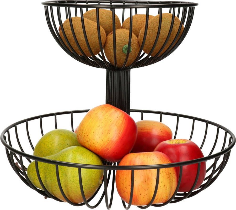 Zeller 2-laags fruitschaal fruitmand rond zwart metaal 32 cm Fruitschalen