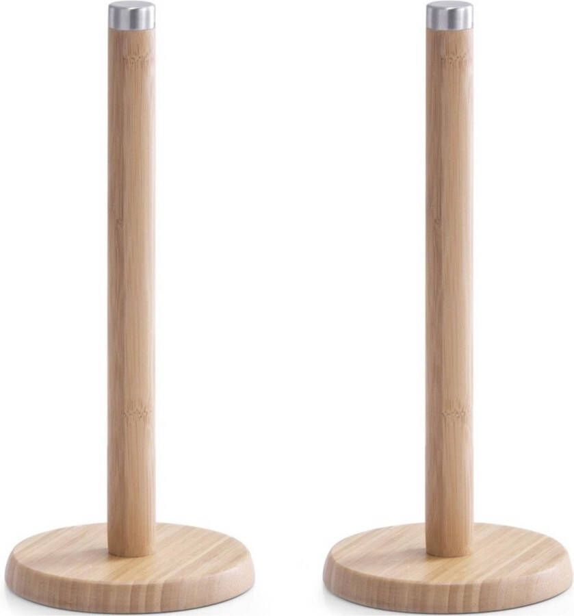 Zeller 2x Bamboe houten keukenrolhouders rond 14 x 32 cm Keukenrolhouders