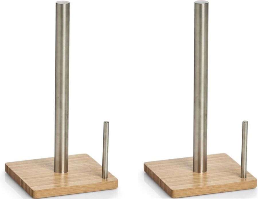 Zeller 2x Bamboe houten keukenrolhouders vierkant 16 x 32 5 cm Keukenpapier keukenrol houders