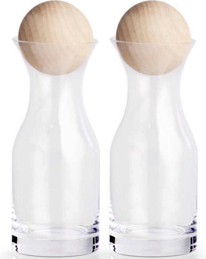 Zeller 2x Glazen kleine flessen karaffen met bal dop 250 ml Keuken kookbenodigdheden Tafel dekken Olie azijn flessen