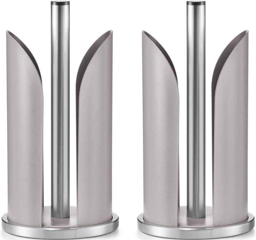 Zeller 2x Grijze metalen keukenrolhouder rond 15 x 31 cm Keukenbenodigdheden Keukenaccessoires Keukenpapier keukenrol houders standaards voor in de keuken