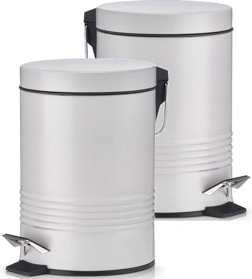 Zeller 2x Grijze vuilnisbakken pedaalemmers 3 liter van 17 x 25 cm Huishouding Badkameraccessoires benodigdheden Toiletaccessoires benodigdheden Kleine prullenbakken