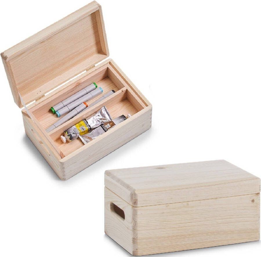 Zeller 2x Houten kistje met deksel met inzettray en vakverdeling 30 x 20 cm Woonaccessoires Kantoorbenodigdheden Hobbybenodigdheden Houten kisten met vakken