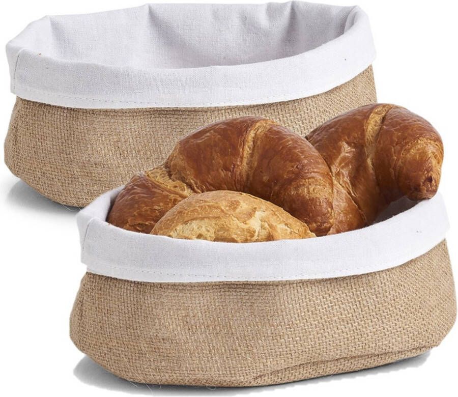 Zeller 2x Jute brood serveer mandjes 22 x 15 cm Keukenbenodigdheden Tafel dekken Ontbijten Brunchen Lunchen Broodjes bolletjes serveren Broodmanden