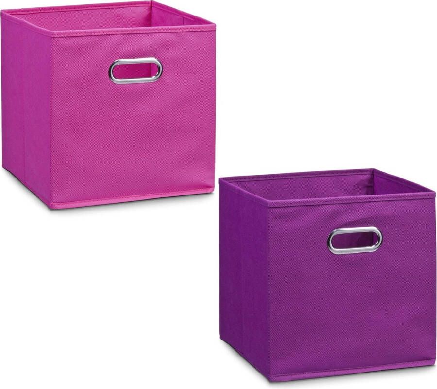Zeller 2x Opbergmanden kastmanden voor meisjeskamer roze en paars 32 x 32 cm Woondecoratie accessoires Kinderkamer manden Speelgoed manden Decoratiemanden Opbergmanden opruimmanden Opbergers