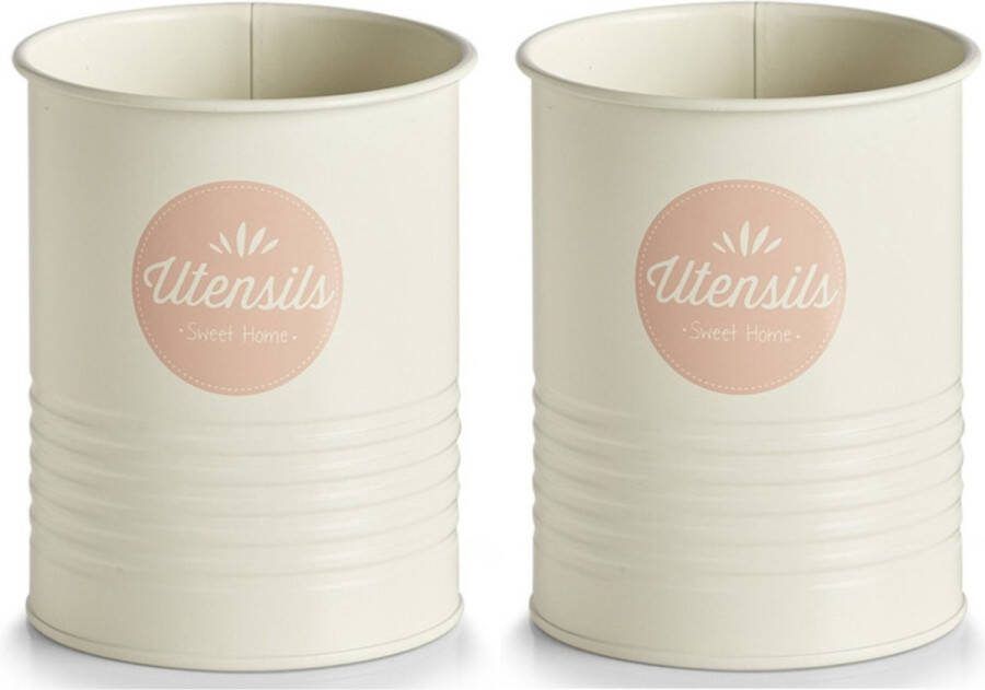Zeller 2x Wit roze kookgerei houders blikken 11 x 15 cm Keukenbenodigdheden Keukenaccessoires decoraties Keukengereedschappen neerzetten Kookgerei houders blikken