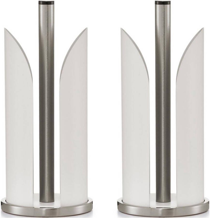 Zeller 2x Witte metalen keukenrolhouders rond 15 x 31 cm Keukenbenodigdheden Keukenaccessoires Keukenpapier keukenrol houders standaards voor in de keuken
