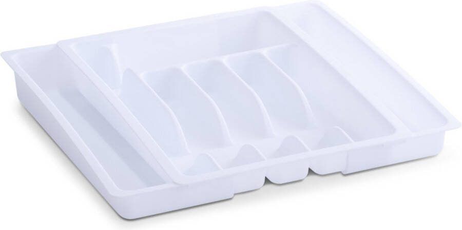 Zeller 2x Witte uitschuifbare bestekbakken inzetbakken 29-50 x 38 cm Keukenbenodigdheden Keukenlade besteklade inzetbakken Bestekbakken uitschuifbaar