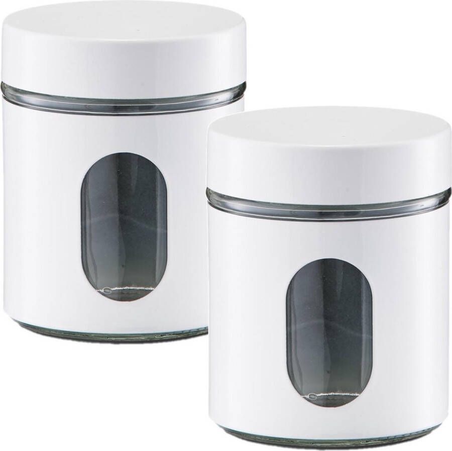 Zeller 2x Witte voorraadblikken potten met venster 600 ml Keukenbenodigdheden Bewaarpotten voorraadpotten Voedsel bewaren