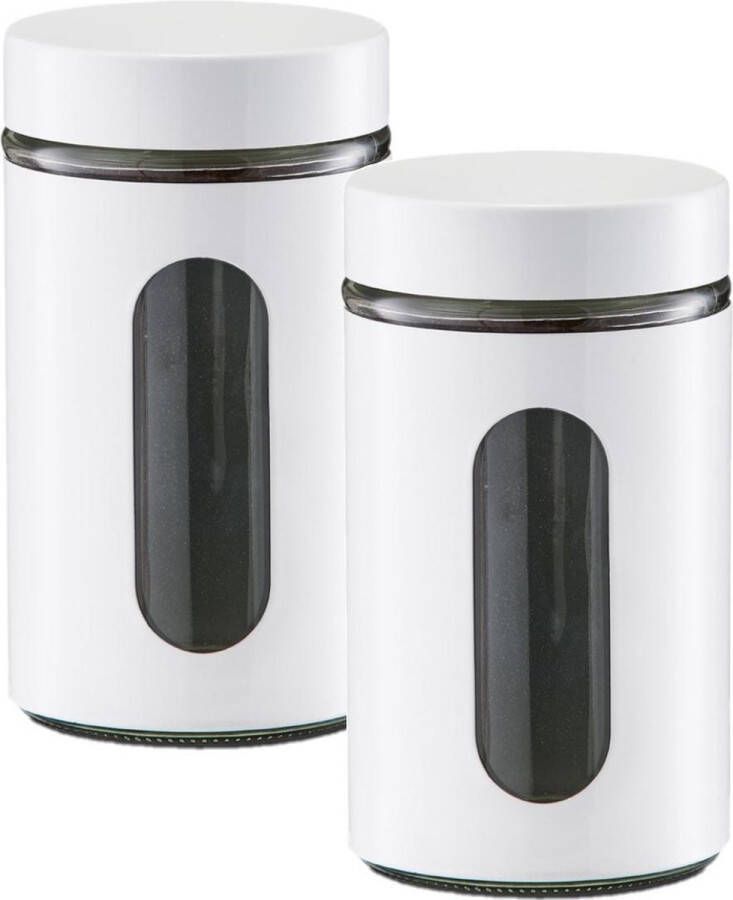 Zeller 2x Witte voorraadblikken potten met venster 900 ml Keukenbenodigdheden Bewaarpotten voorraadpotten Voedsel bewaren