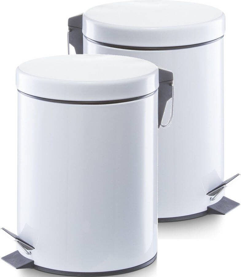 Zeller 2x Witte vuilnisbakken pedaalemmers 5 liter van 20 x 28 cm Huishouding Badkameraccessoires benodigdheden Toiletaccessoires benodigdheden Kleine prullenbakken