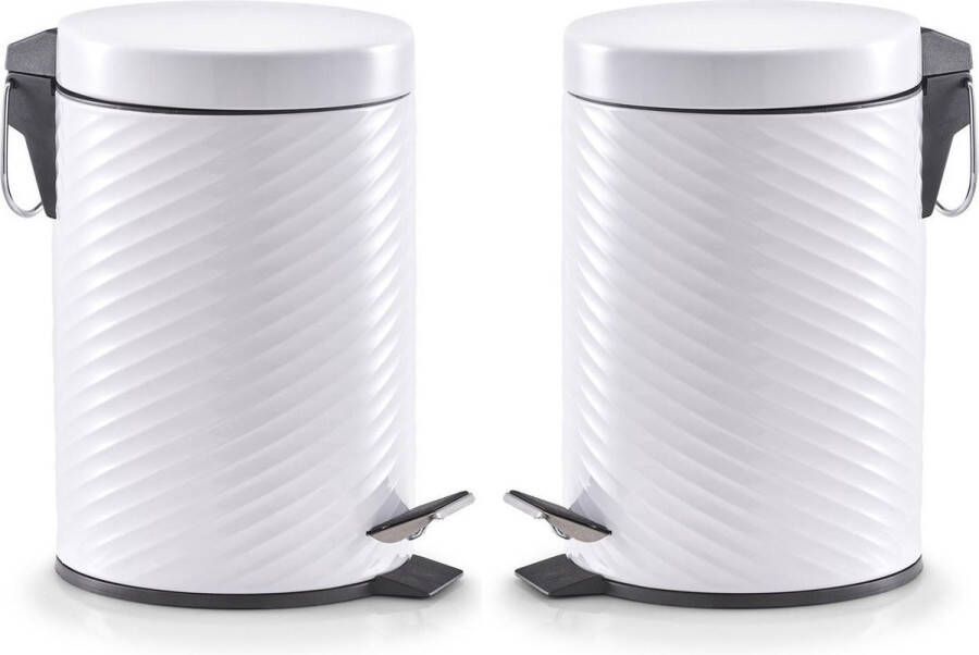 Zeller 2x Witte vuilnisbakken pedaalemmers met groeven 3 liter Huishouding Badkameraccessoires benodigdheden Toiletaccessoires benodigdheden Kleine prullenbakken