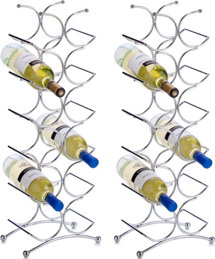 Zeller 2x Zilver wijnflessen rek wijnrekken staand voor 12 flessen 67 cm Keukenbenodigdheden Woonaccessoires decoratie Wijnflesrekken wijnflessenrekken wijnrekken Rek houder voor wijnflessen