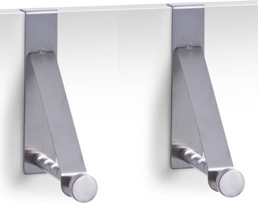 Zeller 2x Zilveren deur kapstokken voor 5 kledinghangers 15 cm - Woonaccessoires Kleding jassen ophangen Deur kapstokken voor kledinghangers