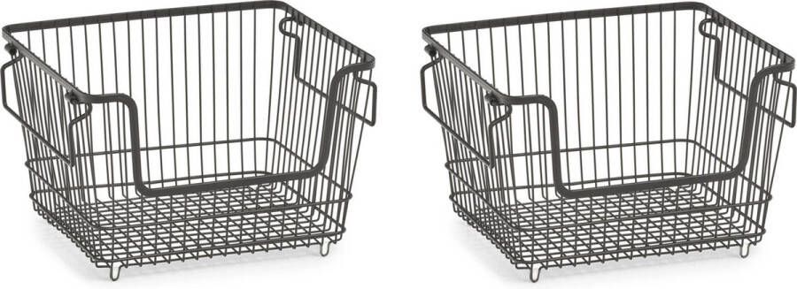 Zeller 2x Zwarte opberg opruim mandjes stapelbaar 33 cm Huishouding Opbergen opruimen Opbergmanden opruimmanden Manden voor in de kast
