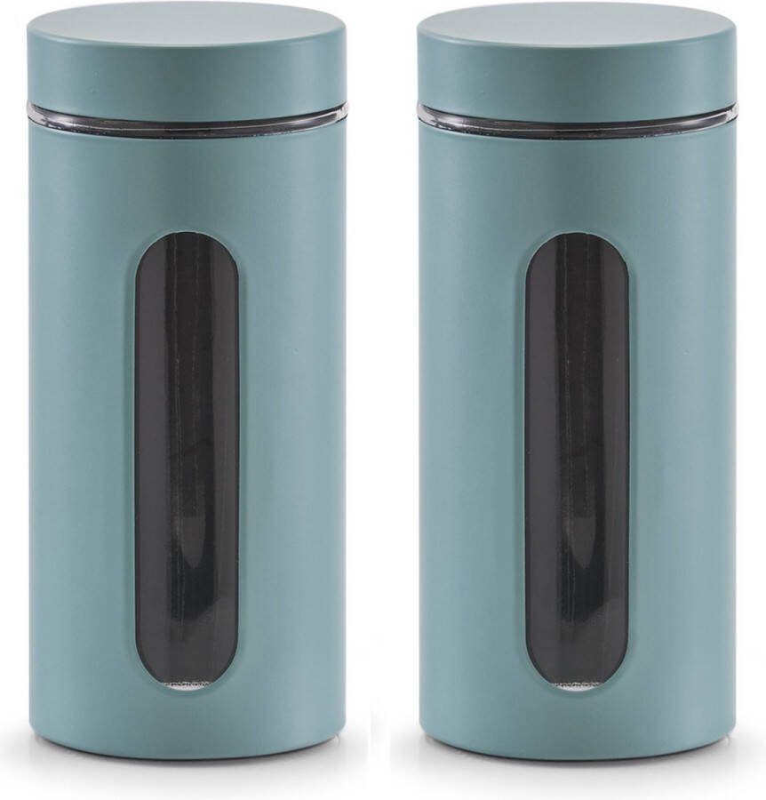 Zeller 3x Eucalyptus groene voorraadblikken potten met venster 1200 ml Keukenbenodigdheden Bewaarpotten voorraadpotten Bewaarblikken voorraadblikken Voedsel bewaren