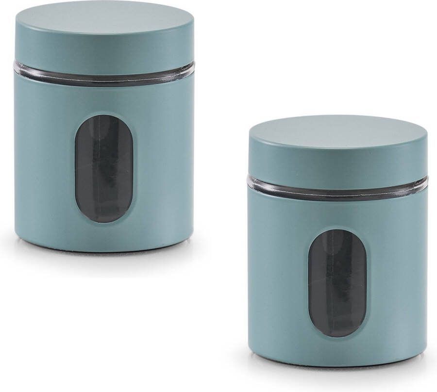 Zeller 3x Eucalyptus groene voorraadblikken potten met venster 600 ml Keukenbenodigdheden Bewaarpotten voorraadpotten Bewaarblikken voorraadblikken Voedsel bewaren