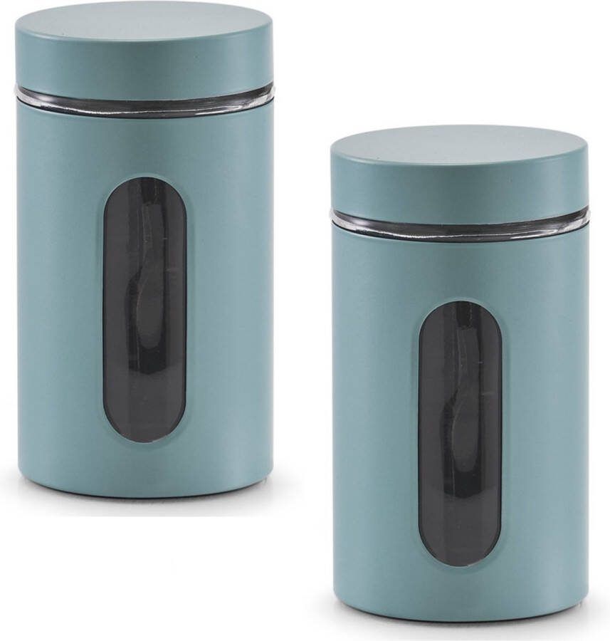 Zeller 3x Eucalyptus groene voorraadblikken potten met venster 900 ml Keukenbenodigdheden Bewaarpotten voorraadpotten Bewaarblikken voorraadblikken Voedsel bewaren