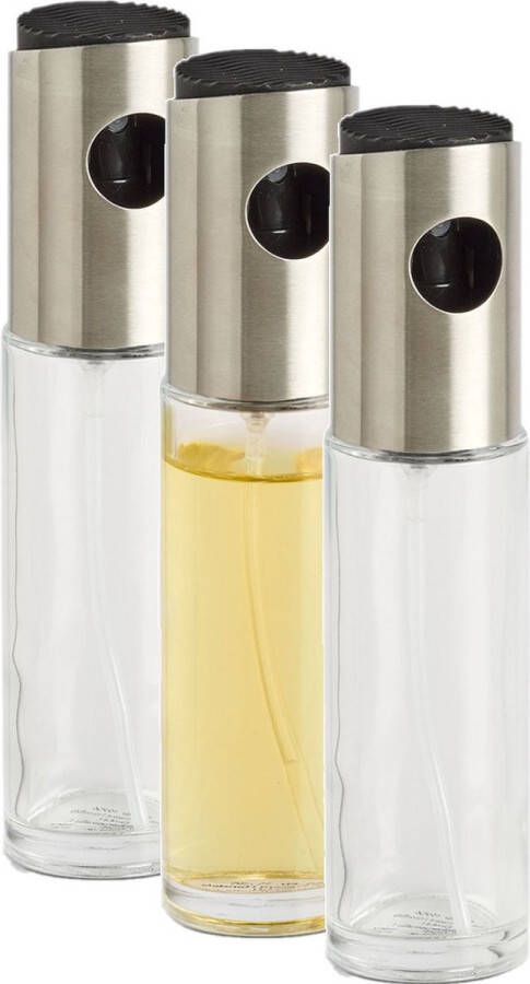 Zeller 3x Glazen azijn olie flesjes met sproeikop 100 ml Keuken kookbenodigdheden Tafel dekken Azijnsprayflesjes Oliesprayflesjes Olie azijn verstuivers