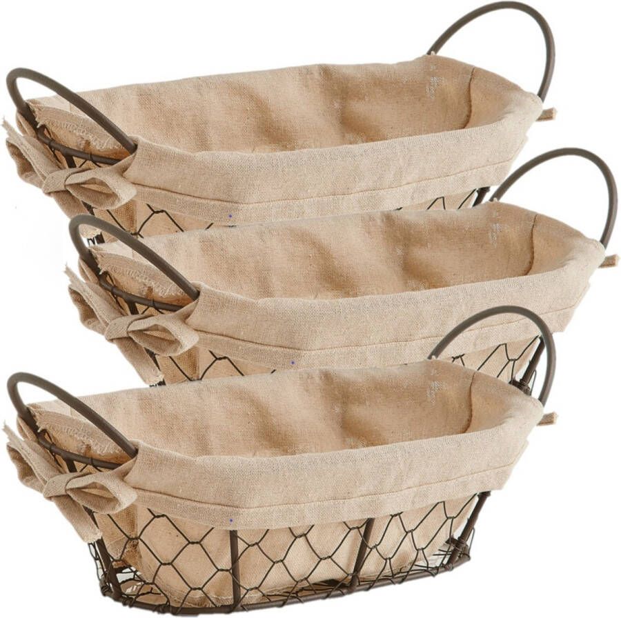 Zeller 3x Vintage brood serveer mandjes metaaldraad 26 x 17 cm Keukenbenodigdheden Tafel dekken Ontbijten Brunchen Lunchen Broodjes bolletjes serveren Broodmanden