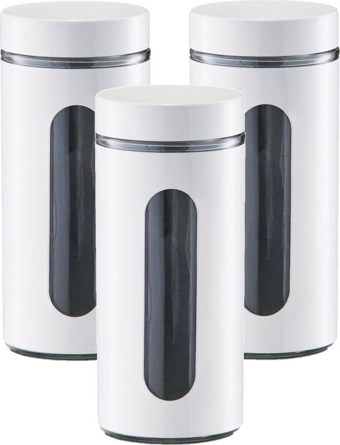 Zeller 3x Witte voorraadblikken potten met venster 1200 ml Keukenbenodigdheden Bewaarpotten voorraadpotten Voedsel bewaren