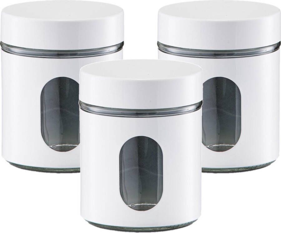Zeller 3x Witte voorraadblikken potten met venster 600 ml Keukenbenodigdheden Bewaarpotten voorraadpotten Voedsel bewaren