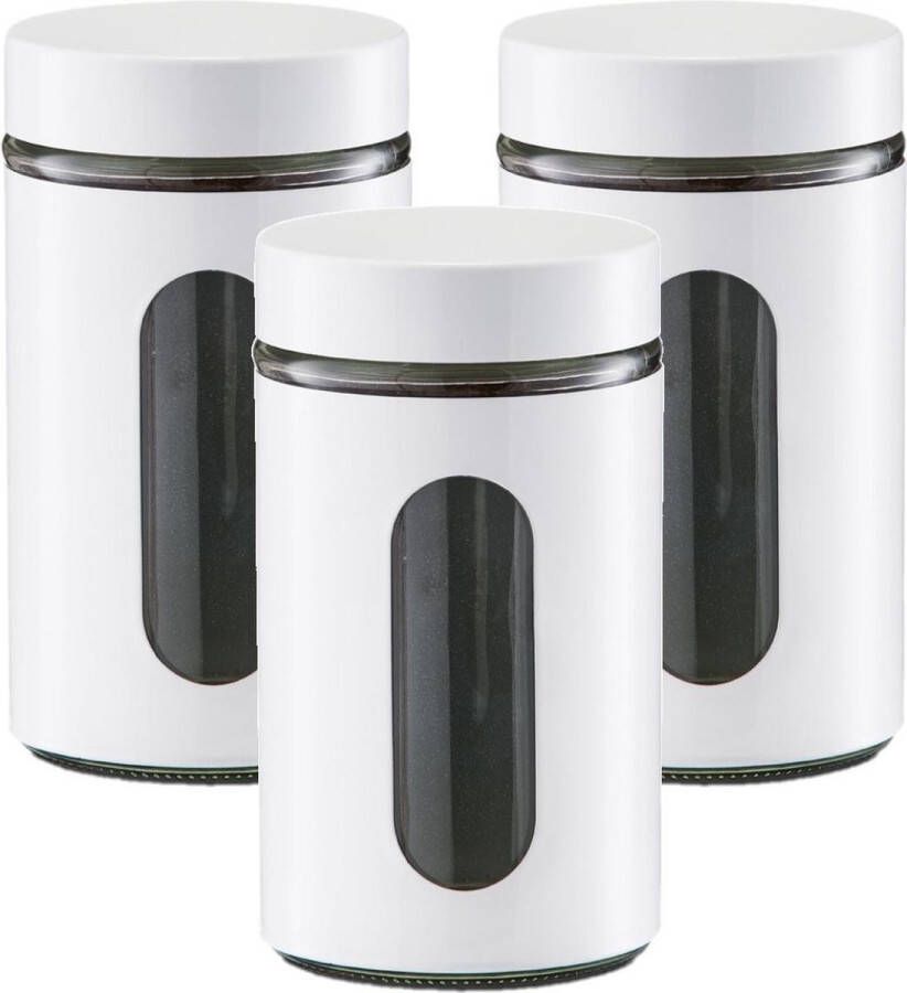 Zeller 3x Witte voorraadblikken potten met venster 900 ml Keukenbenodigdheden Bewaarpotten voorraadpotten Voedsel bewaren