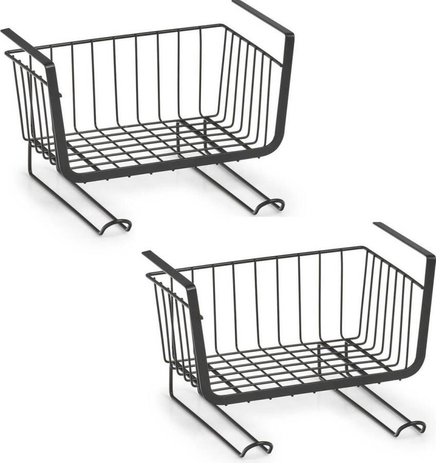 Zeller 3x Zwarte opberg opruim hangmandjes met haken 31 cm Huishouding Opbergen opruimen Opbergmanden opruimmanden Hangmanden voor in de kast
