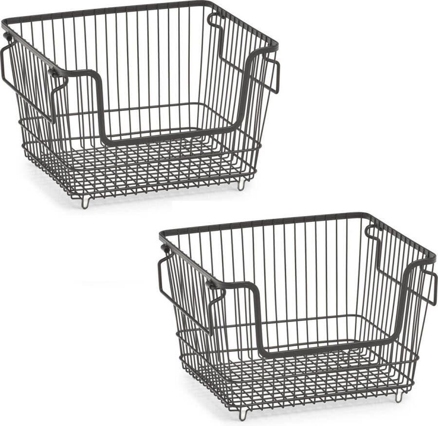 Zeller 3x Zwarte opberg opruim mandjes stapelbaar 33 cm Huishouding Opbergen opruimen Opbergmanden opruimmanden Manden voor in de kast