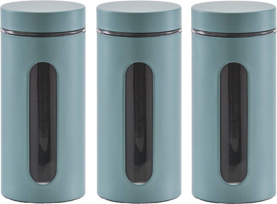 Zeller 4x Eucalyptus groene voorraadblikken potten met venster 1200 ml Keukenbenodigdheden Bewaarpotten voorraadpotten Bewaarblikken voorraadblikken Voedsel bewaren