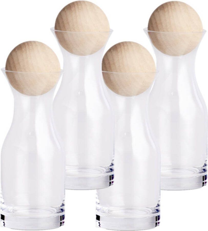 Zeller 4x Glazen kleine flessen karaffen met bal dop 250 ml Keuken kookbenodigdheden Tafel dekken Olie azijn flessen