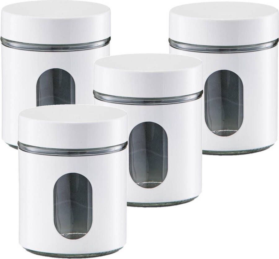 Zeller 4x Witte voorraadblikken potten met venster 600 ml Keukenbenodigdheden Bewaarpotten voorraadpotten Voedsel bewaren