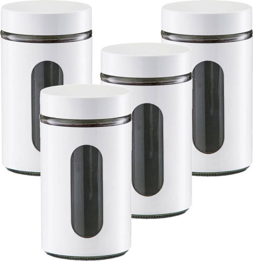 Zeller 4x Witte voorraadblikken potten met venster 900 ml Keukenbenodigdheden Bewaarpotten voorraadpotten Voedsel bewaren