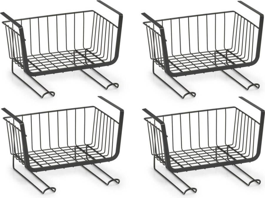 Zeller 5x Zwarte opberg opruim hangmandjes met haken 31 cm Huishouding Opbergen opruimen Opbergmanden opruimmanden Hangmanden voor in de kast