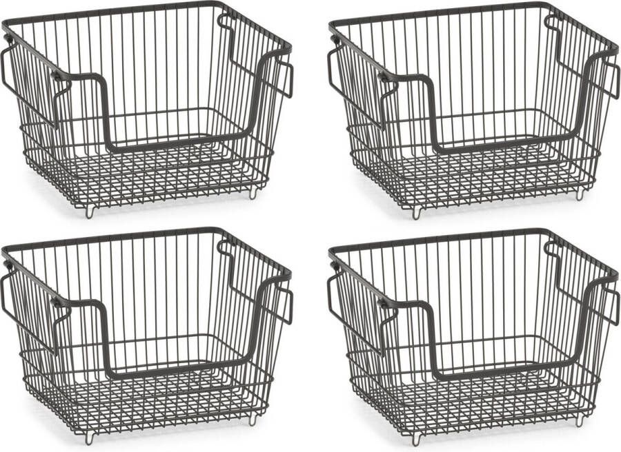 Zeller 7x Zwarte opberg opruim mandjes stapelbaar 33 cm Huishouding Opbergen opruimen Opbergmanden opruimmanden Manden voor in de kast