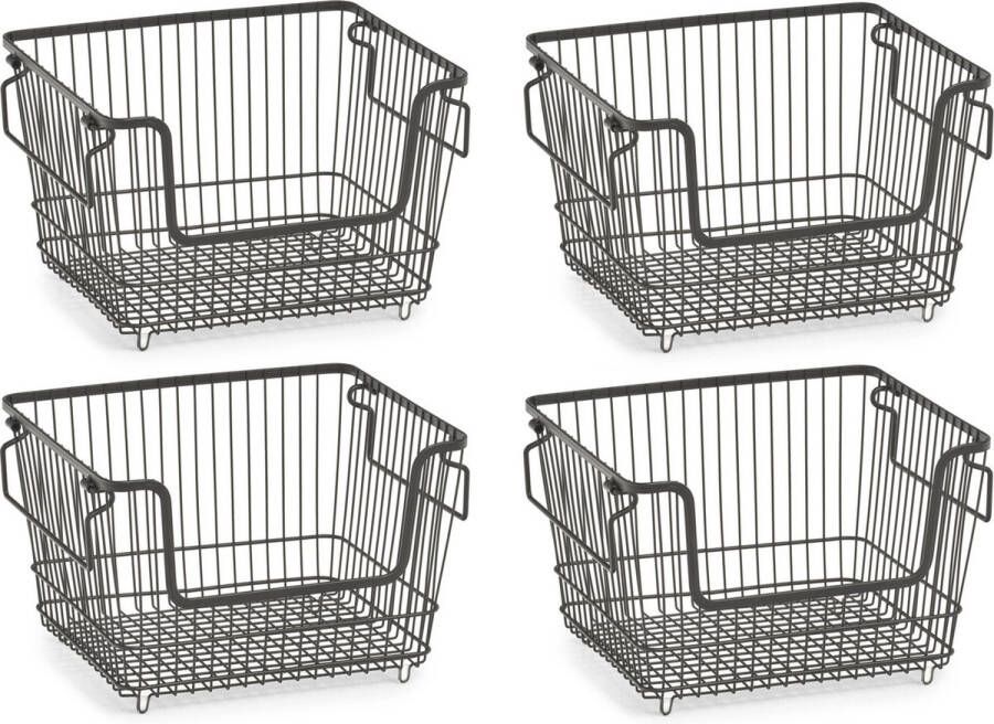 Zeller 8x Zwarte opberg opruim mandjes stapelbaar 33 cm Huishouding Opbergen opruimen Opbergmanden opruimmanden Manden voor in de kast