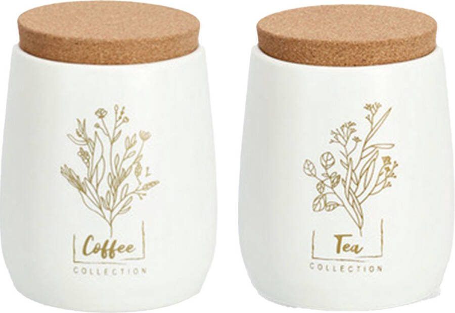 Zeller Bewaarblik bus set van 2 stuks koffie en thee metaal kurk creme goud 750 ml