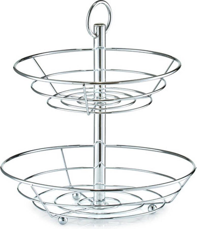 Zeller 2-laags fruitschaal fruitmand rond zilver metaal 29 cm Fruitschalen