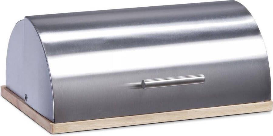 Zeller Houten luxe broodtrommel met zilveren klep deksel 39 cm