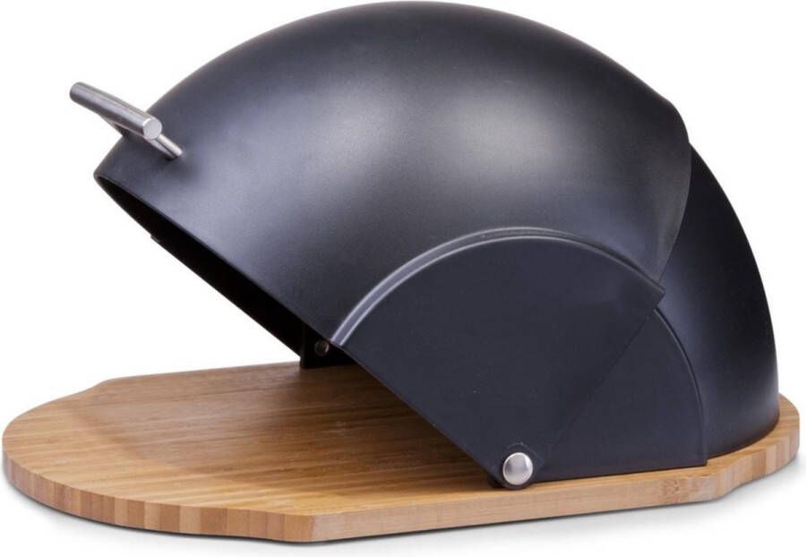 Zeller Houten luxe ovale broodtrommel met zwarte klep deksel 37 cm Keukenbenodigdheden Broodtrommels brooddozen vershoudtrommels Brood kadetjes bewaren en vers houden